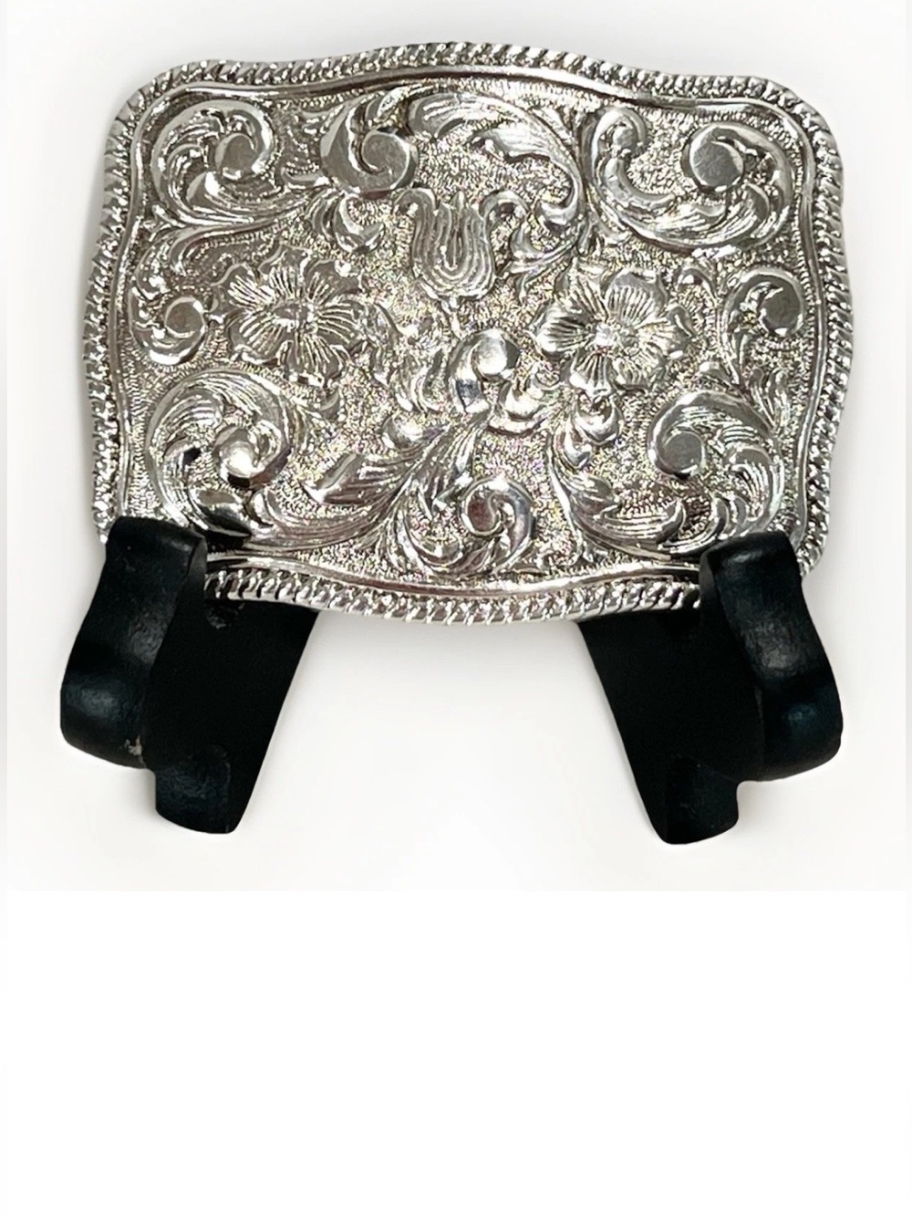 Vintage Chambers Phoenix Silver Plated Western Floral Belt Buckle 3"x2"PRISTINE